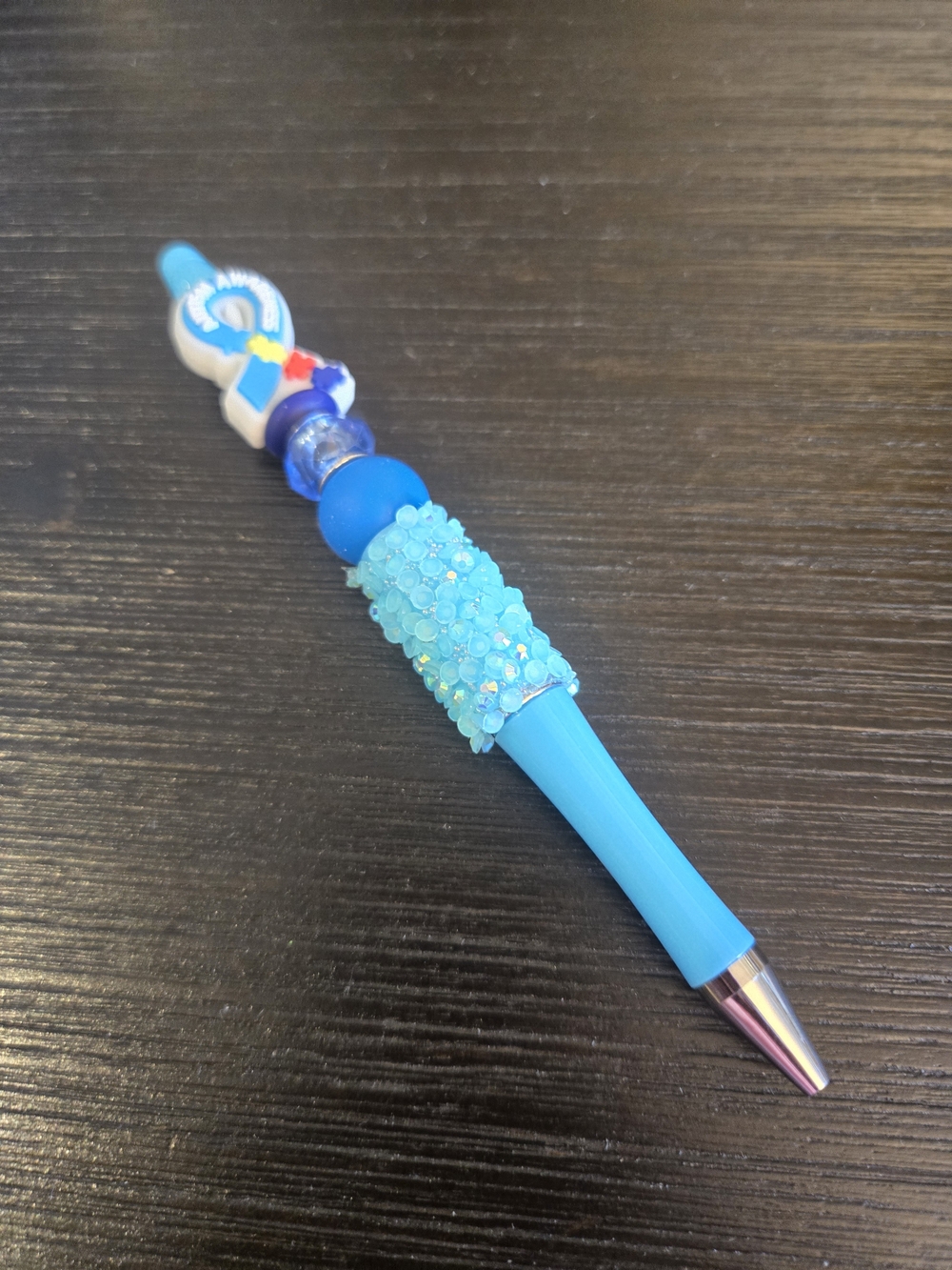 Handmade Blue Beaded Grip Pen - Autism Awareness
